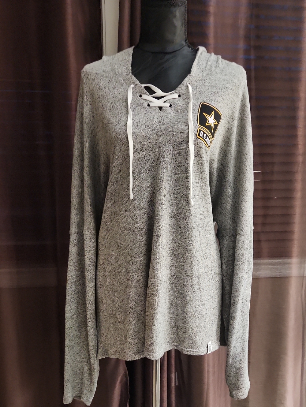 Victorias Secret PINK U.S. Army Gray Lace-Up V-Neck Women's Hoodie Size L